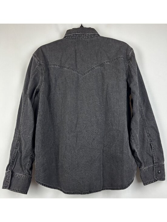 Medium Dark Gray Denim Shirt Button Up Cuff Collared Western Cowgirl Distressed - Picture 8 of 12